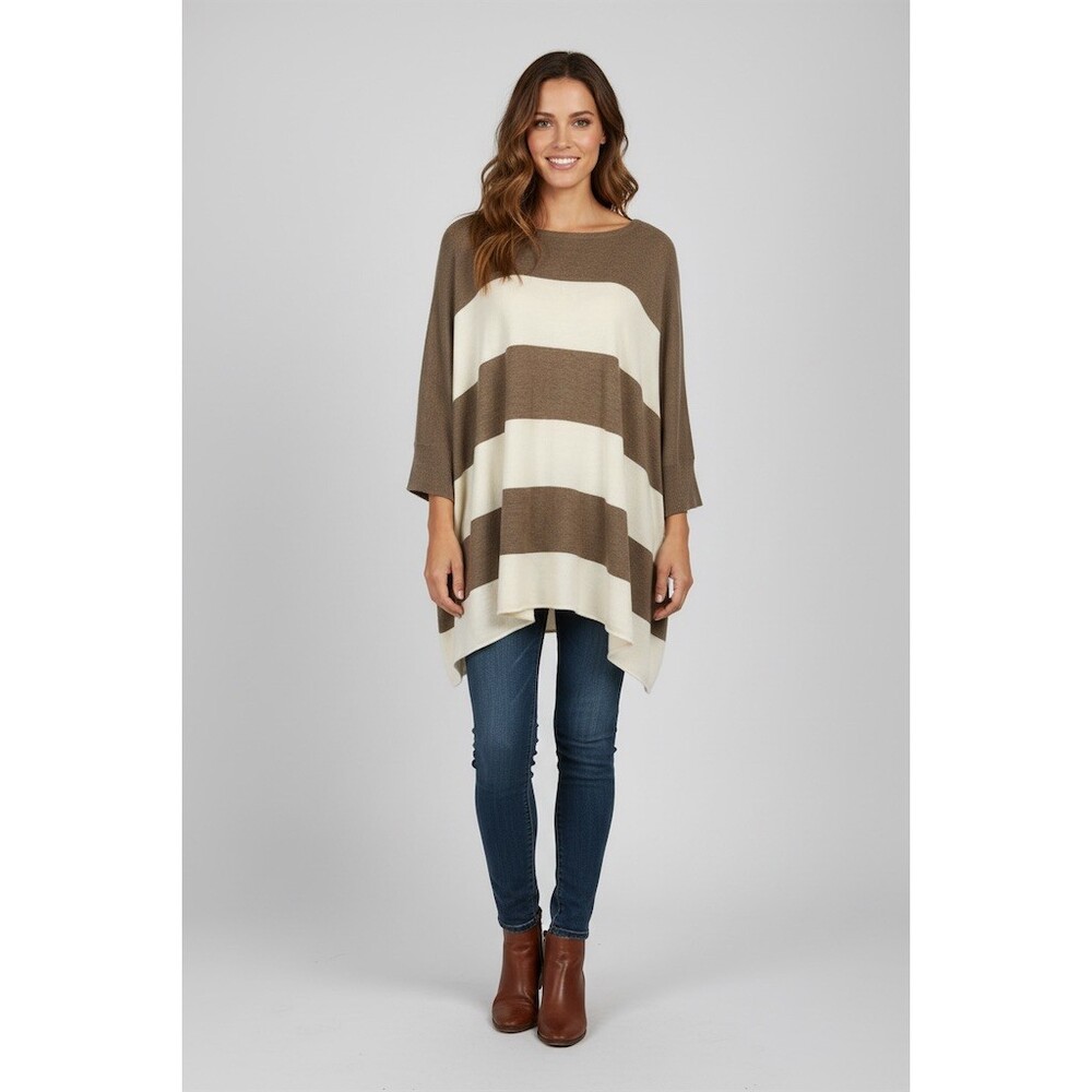 Anthro Moth Striped Oversized Boxy Poncho Sweater Brown, S